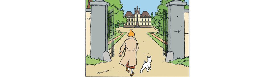 Tintin arrivant à Moulinsart, inspiré par Cheverny