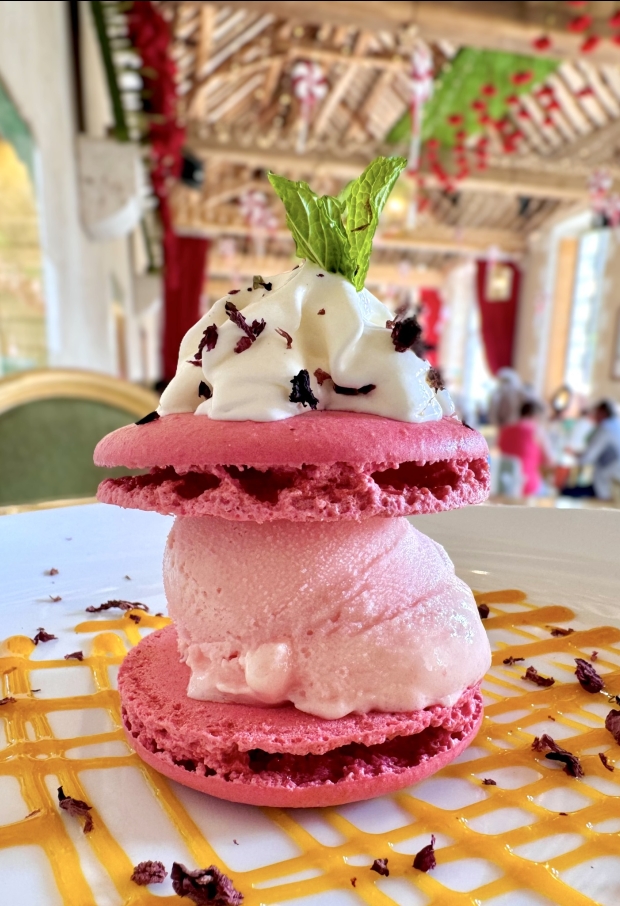 Le macaron glacé aux coquelicots servi dans l'Orangerie du Château de Cheverny